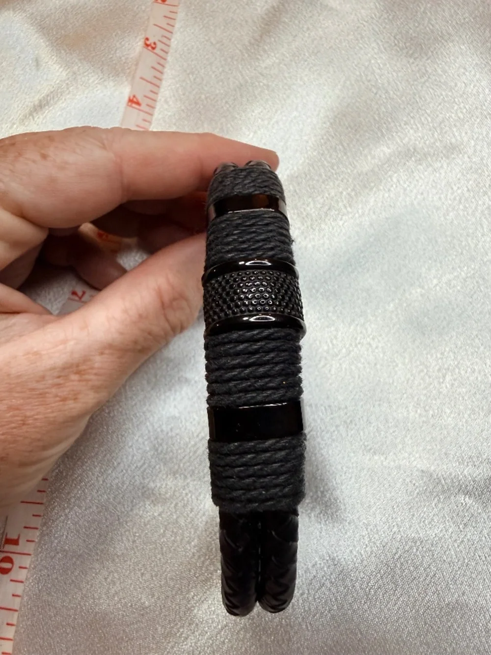 Men’s Black Braided Leather Rope Bracelet Magnetic Clasp 8.5-9” Unisex